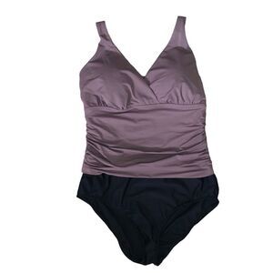 Lands End Tummy Control Chlorine Resistant V-neck Wrap 1 Piece Swimsuit Size 16
